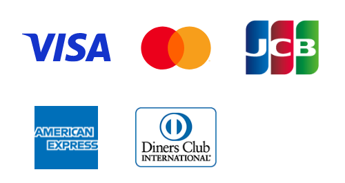 VISA（ビザ）／Mastercard（マスターカード）／JCB（ジェイシービー）／American Express（AMEX、アメックス、アメリカンエクスプレス）／DINERS（ダイナースクラブ）